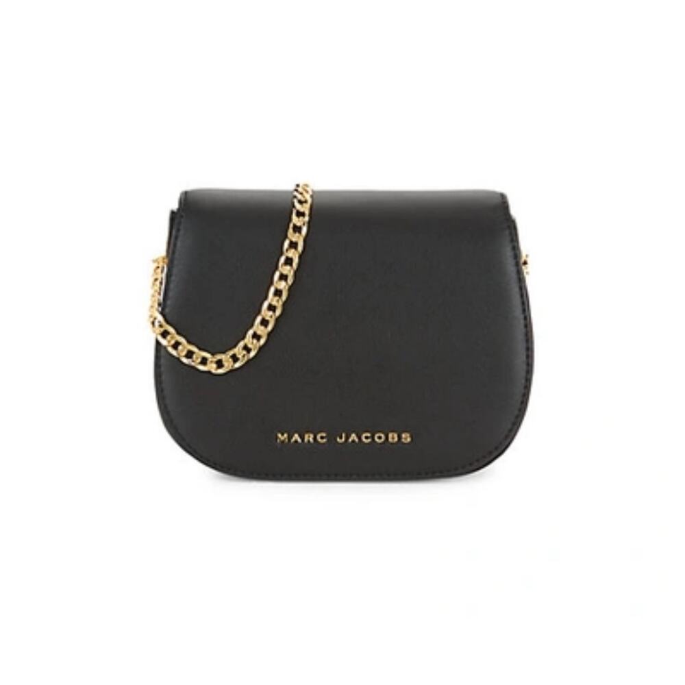 MARC JACOBS Avenue 100% Cow Leather Crossbody Bag Black Gold Chain EUC Griffin